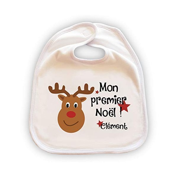 Grand bavoir pour bébé personnalisable - Cadeau original Noël - Cadeau naissance - "Mon premier Noël" - Avec prénom - modèle 