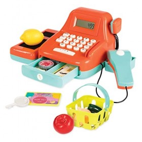 Battat Pretend Play Calculating Kids Grocery Accessories – Scanner & Sounds – 3 Years + – Cash Register, BT4666Z, Beige