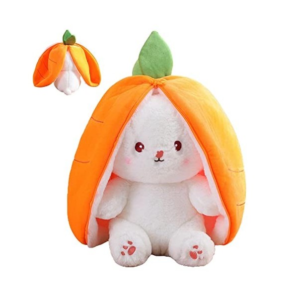 PW TOOLS Pochette Bunny in Carrot Strawberry - Pochette Farcie Peluche Lapin Fraise Animal,Oreiller réversible en Lapin Peluc