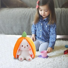 PW TOOLS Pochette Bunny in Carrot Strawberry - Pochette Farcie Peluche Lapin Fraise Animal,Oreiller réversible en Lapin Peluc