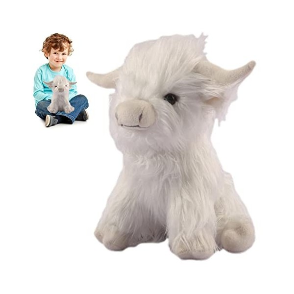 PHASZ Peluche de Vache des Highlands - Peluche de Vache des Highlands - Peluche Mignonne et Douce - Vache Moelleuse réaliste 