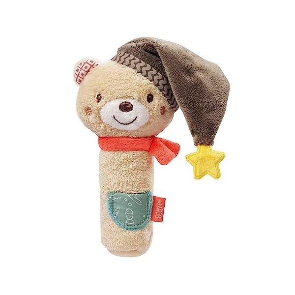 Fehn 060478 Hochet Bâton Ours - Ours en Peluche avec Hochet et Pouet-Pouet -Pour Bébés et Tout-Petits dès 0 Mois - Taille 16 