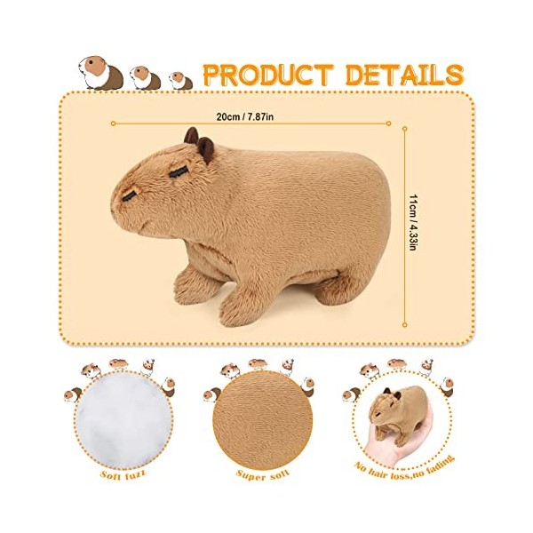 Dreafly Jouet en Peluche Capybara de Simulation, Poupées de Cochon dInde Capybara Animal Mignon, Peluches Réalistes en Capyb