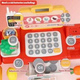 Caisse Enregistreuse Enfants, Fausse Caisse Enregistreuse Cuisine Caisse enregistreuse Jouet avec Calculatrice, Balance, Fonc
