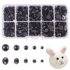 PH PandaHall 760pcs 5 Tailles Yeux de Poupée en Plastique Cabochon Demi-Rond à Dos Plat Noir Yeux de Jouets en Peluche Yeux d