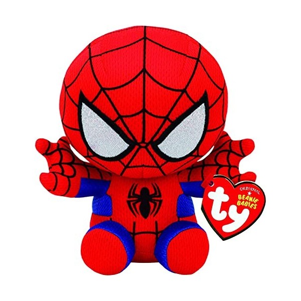 Ty - Marvel Beanie Babies - Peluche Spiderman 15 cm - TY41188 - Rouge, Bleu - Dès 3 Ans