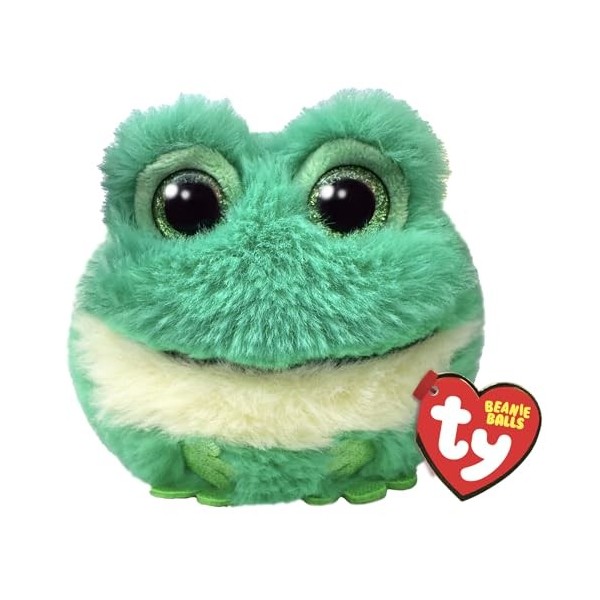 Ty Beanie Balls - Gilly la Grenouille avec Les Yeux Verts pailletés, Animaux en Peluche Doux et Ronds à Collectionner - 8 cm 