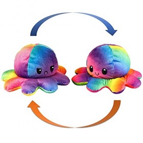 KUNSTIFY - Peluche Pieuvre réversible 20 cm, Arc-en-Ciel
