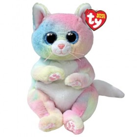 Ty Beanie Bellies - Jenny Le Chaton Multicolore avec Les Yeux Bleus pailletés, Les Animaux en Peluche avec Le Ventre Doux Ori
