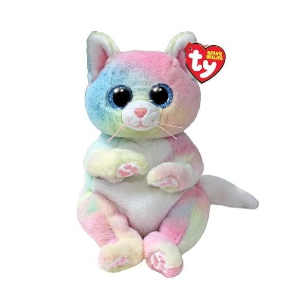 Ty Beanie Bellies - Jenny Le Chaton Multicolore avec Les Yeux Bleus pailletés, Les Animaux en Peluche avec Le Ventre Doux Ori