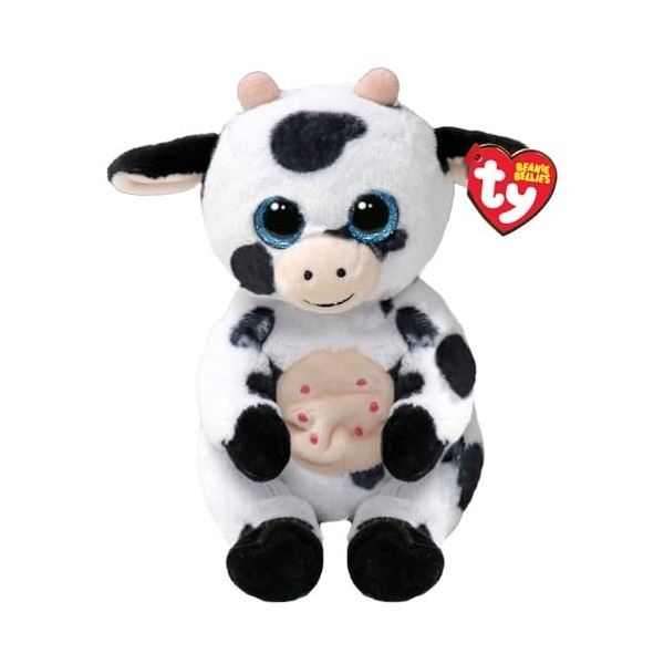 Ty Beanie Bellies - Herdly la Vache avec Les Yeux Bleus pailletés, Les Animaux en Peluche avec Le Ventre Doux Originaux 20 cm