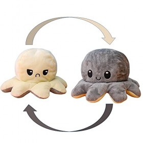 KUNSTIFY - Peluche Pieuvre réversible 20 cm, Grise et Blanche