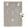 DRAEGER Paris | Journal Intime Gris Peluche Chat | Fausse fourure | Journa avec Cadenas et clés pour Ses Secrets | Idée Cadea