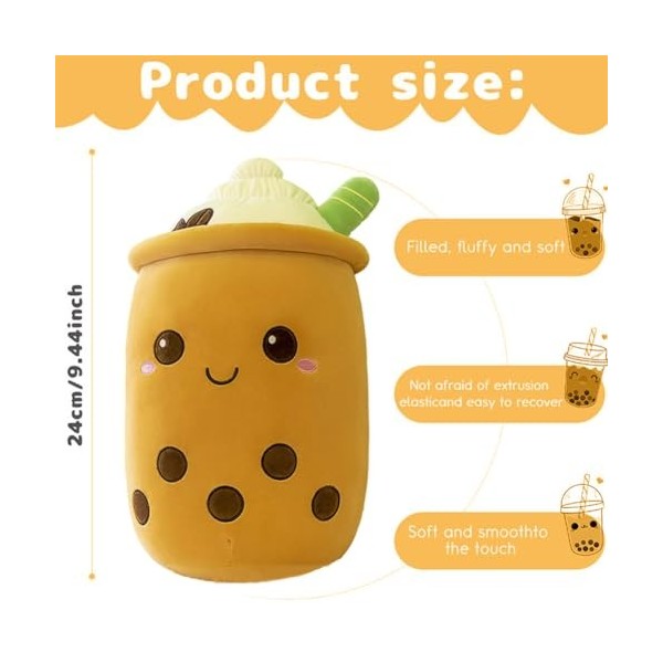 SWZY 24CM Bubble Tea Jouets en Peluche,Boba Peluche Oreiller Peluche Doux Réaliste Bulle Perle Thé Au Lait Étreignant Oreille