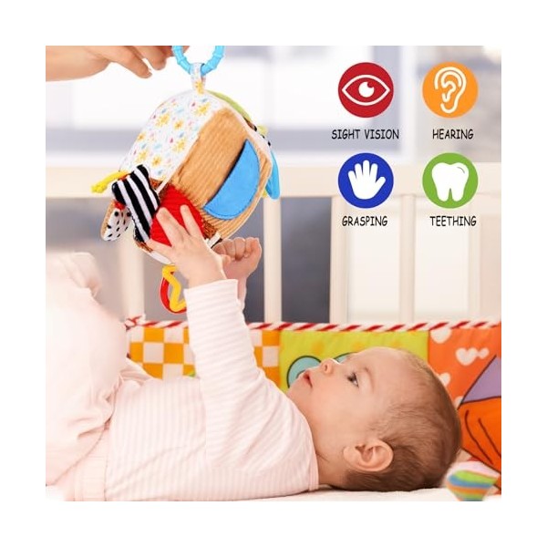 MOOKLIN ROAM Bébé Jouets Suspendus, Jouets Doux de bébé de hochets Miroir en Peluche Anneaux pour Landau Siège De Voiture, Ac