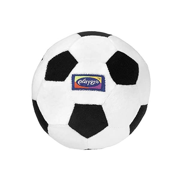 Playgro Mon Premier Ballon de Football, Hochet Intégré, À partir de 6 Mois, My First Soccer Ball, Noir/Blanc, 40043