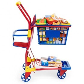 Bayer Design-75003AA Chariot dachat avec siège de poupée intégré, Accessoires de Magasin colorés/Contenu, 75003AA, Multicolo