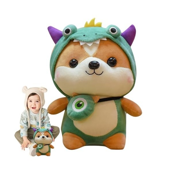 Aizuoni Mignon Shiba Inu Peluche - Mignon Dinosaure Peluche Porter Une Tenue Animale - 9,84 Pouces Shiba Inu Transform Animau