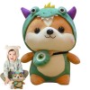 Aizuoni Mignon Shiba Inu Peluche - Mignon Dinosaure Peluche Porter Une Tenue Animale - 9,84 Pouces Shiba Inu Transform Animau