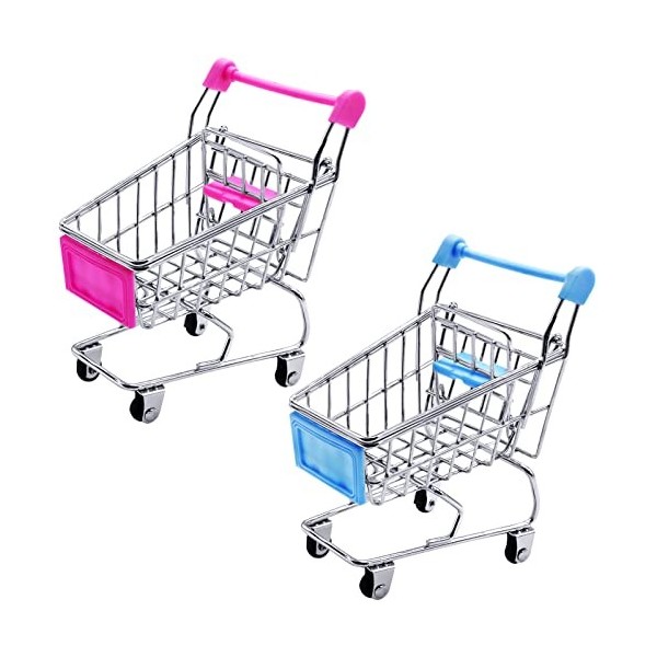 Yeelua Lot de 2 mini chariots de courses miniatures pour enfants, support de maquillage en métal inoxydable pour décoration 