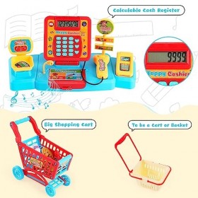 Jouet de caisse enregistreuse électronique avec chariot de courses,caisse enregistreuse de supermarché avec calculatrice,scan