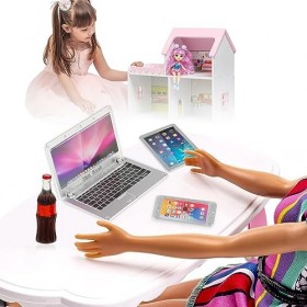 simarro Lot de 10 accessoires dapprentissage pour maison de poupée, échelle 1:12, simulation alimentaire en métal, ordinateu