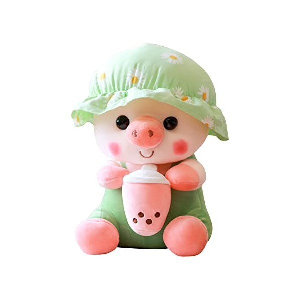 23cm Cochon en Peluche, Oreiller en Peluche Kawaii avec du thé à Bulles Animal en Peluche en Peluche Cochon en Peluche câlin 