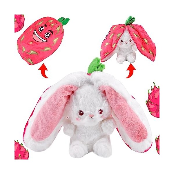 Jouets Peluche Lapin, Doppio Lato Fragola/Carota Coniglio Peluche Bambola con Cerniera, Jouets en Peluche Kawaii, Douce et So