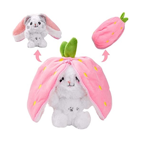 Jouets Peluche Lapin, Doppio Lato Fragola/Carota Coniglio Peluche Bambola con Cerniera, Jouets en Peluche Kawaii, Douce et So