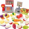 18 pièces Jouets de Cuisine pour Enfants Jouer Accessoires de Cuisine Fruits et légumes pour Couper Simulation Caisse enregis