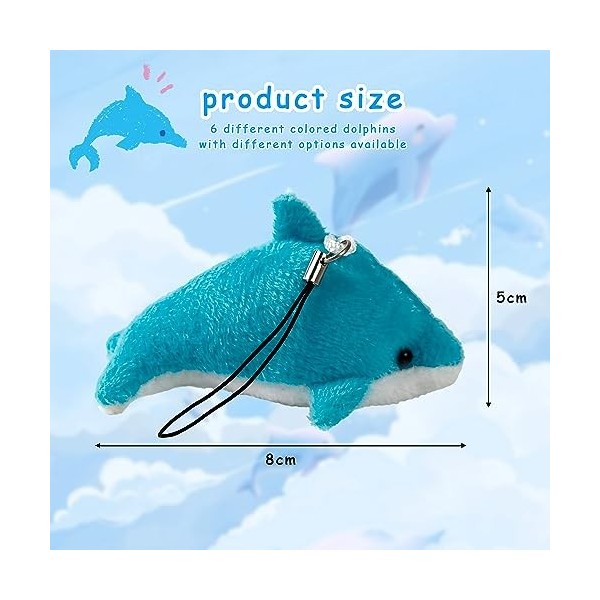 Peluche Dauphin Pendentif, 6Pcs Enfant Peluche Dauphin Pendentif, Porte-clés Poupée en Peluche, Peluche Animal Porte-Clés, po