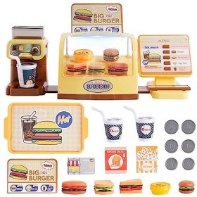 Nukdey Caisse Enfant Electronique 35PCS - Hamburger Boutique avec Machine Espresso Marchande Enfants-Jeux de Simulation et Je