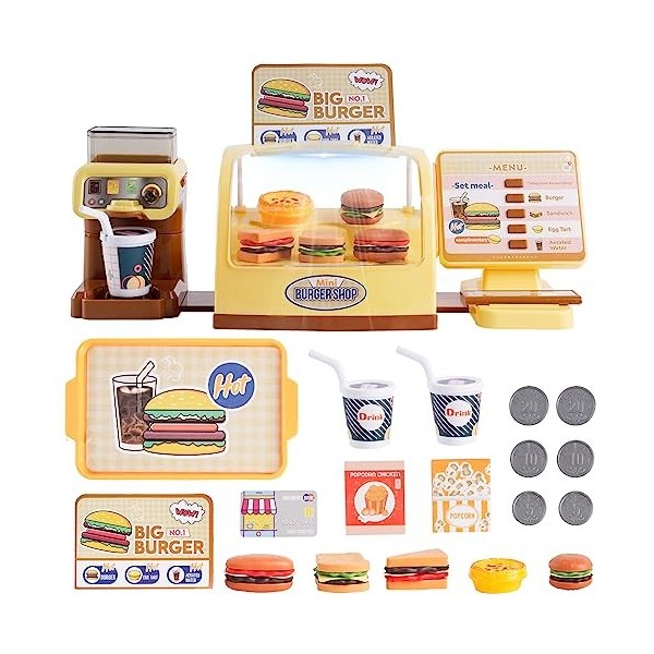 Nukdey Caisse Enfant Electronique 35PCS - Hamburger Boutique avec Machine Espresso Marchande Enfants-Jeux de Simulation et Je