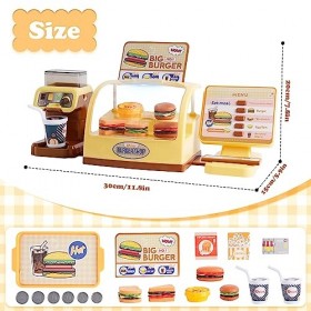 Nukdey Caisse Enfant Electronique 35PCS - Hamburger Boutique avec Machine Espresso Marchande Enfants-Jeux de Simulation et Je