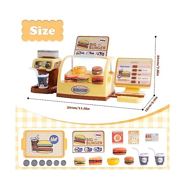 Nukdey Caisse Enfant Electronique 35PCS - Hamburger Boutique avec Machine Espresso Marchande Enfants-Jeux de Simulation et Je