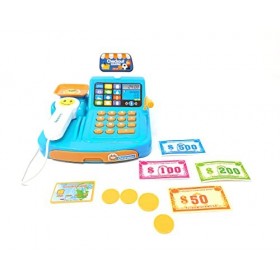 Accessoires de magasinage, caisse enregistreuse pour enfant avec scanner, carte bancaire et argent de jeu