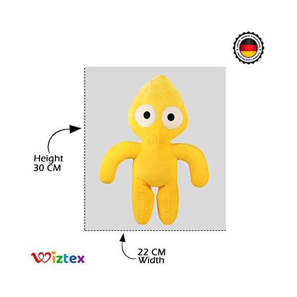 Wiztex Rainbow Friends Peluche en forme de goutte deau jaune, 30 cm, belle peluche, animée, inspirée des fans de Roblox et R