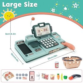 NUKied Caisse enregistreuse pour enfants - Jouet électronique classique avec son, scanner, nourriture, panier de courses, car