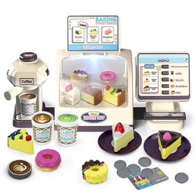 KalaDuck Cafetière pour Enfants avec Son et Lumière, Magasin de Desserts avec Jouet Caisse Enregistreuse, Jouet Nourriture et