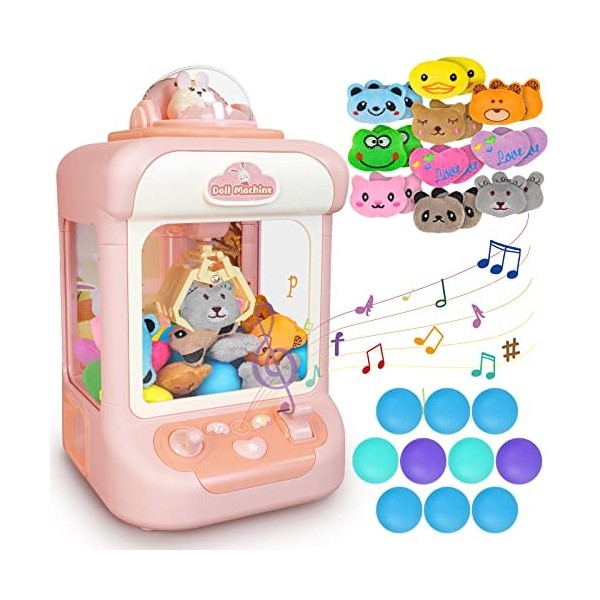 deAO Mini Jouet de Machine à Griffes Avec Musique,Y Compris 20 Jouets en Peluche, 10 Gashapons,Jeux de Cotillons,Cadeau pour 