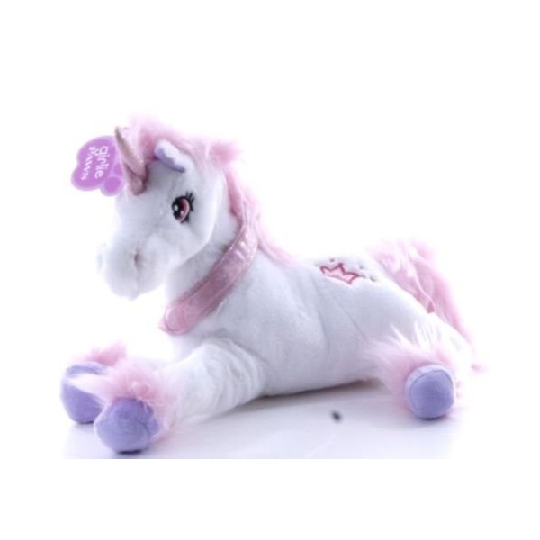 33cm Fluffy Blanc Peluche Unicorn Avec Fluffy Mane & Étincelle Collar - jouets pour filles