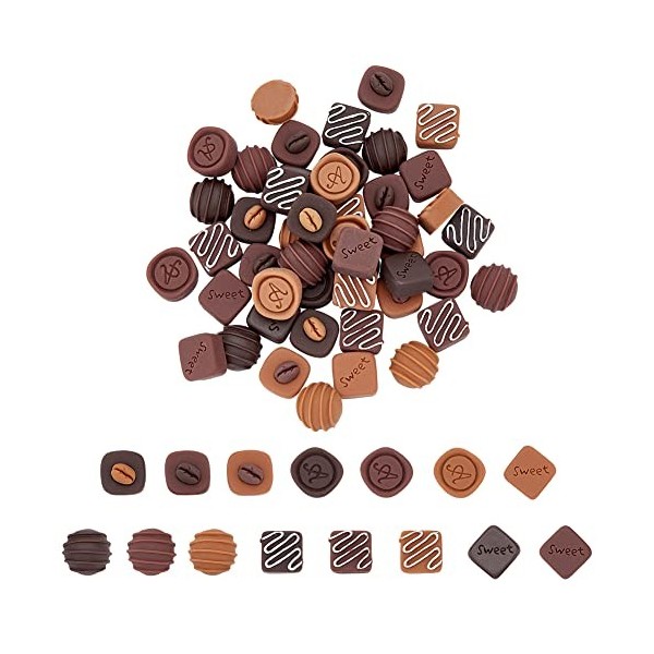 OLYCRAFT 96pcs 12 Styles Cabochons en Résine de Chocolat Imitation de Chocolat Alimentaire Artificiel Ensembles de Résine de 