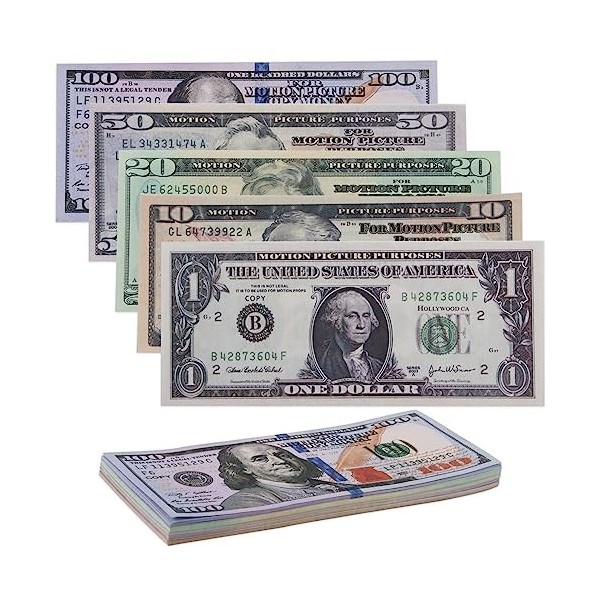 ZoneYan Prop Money, 100Pcs Faux Argent Dollar Billet, Copy Money, D