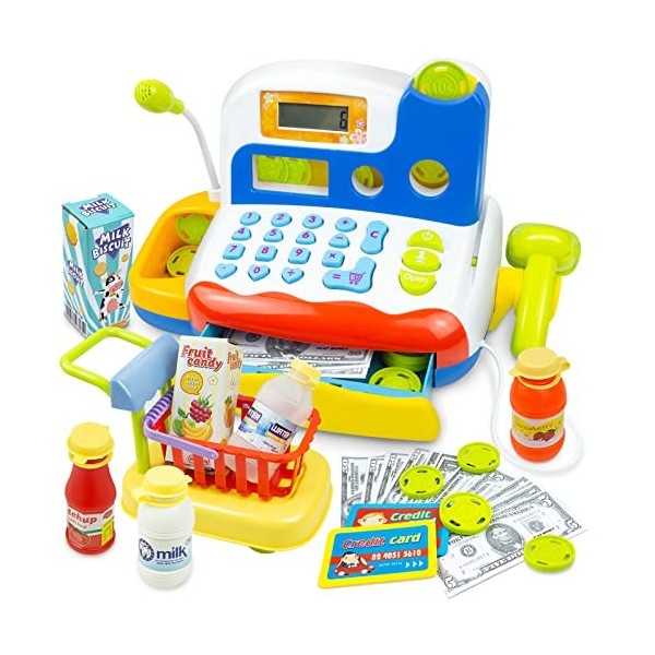 KalaDuck Jouet de Caisse Enregistreuse pour Enfants, Jouet de Comptage Calculatrice avec Microphone et Scanner pour Enfants, 