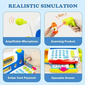 KalaDuck Jouet de Caisse Enregistreuse pour Enfants, Jouet de Comptage Calculatrice avec Microphone et Scanner pour Enfants, 
