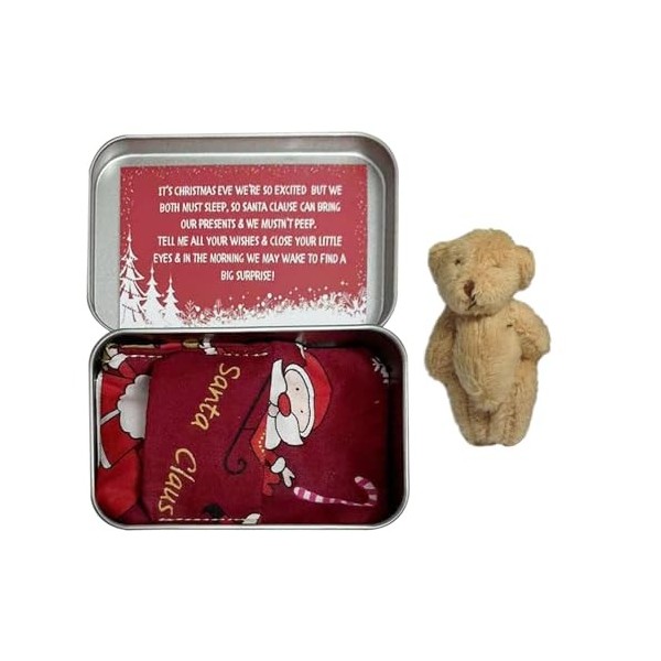 Teddys de Noël dans une boîte de poche | Boîte à jouets personnalisée Little Pocket Bear | Poupée anti-inquiétudes pour anti-