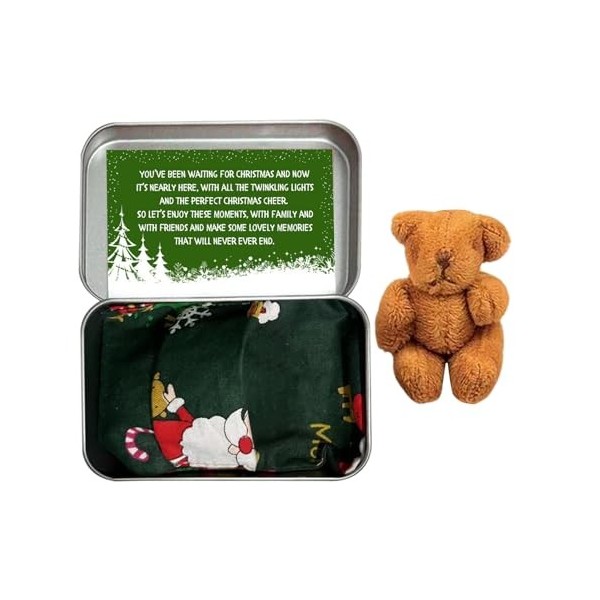 Teddys de Noël dans une boîte de poche | Boîte à jouets personnalisée Little Pocket Bear | Poupée anti-inquiétudes pour anti-