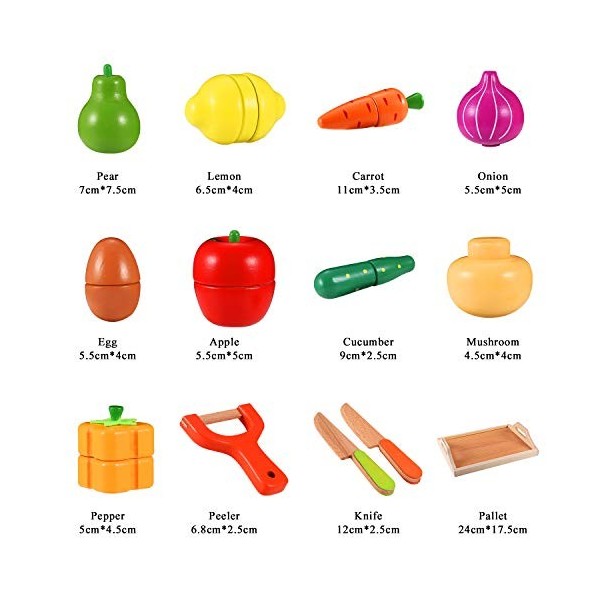 CARLORBO Jouet en Bois Montessori Cuisine en Bois Nourriture pour Enfants - Aliments Bois Fruit et Légumes Jouets, Jouets Enf