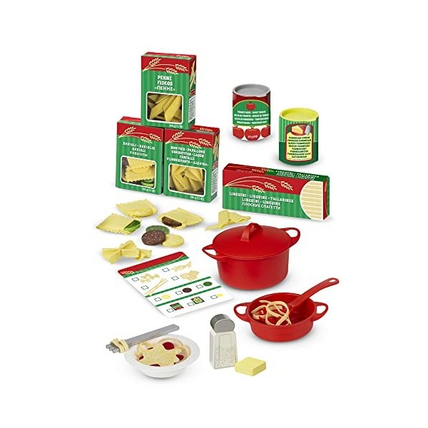 Melissa & Doug Jeu de pâtes et accesoires cuisine, Jouet éducatif et créatif, Jouet Montessori, Aliments en bois pour enfants