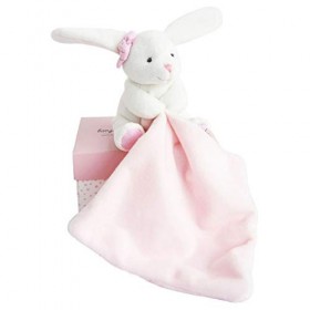 Doudou et Compagnie - Doudou Lapin Mouchoir - Boîte en Forme de Fleur - Bleu - Idée Cadeau de Naissance Fille et Garçon - Gar